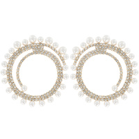 CRYSTAL PAVE PEARL STUDDED SPIRAL DROP EARRINGS