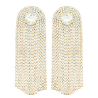 CRYSTAL RHINESTONE CENTER STONE ARCHED TASSEL LONG DROP EARRINGS