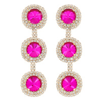 3-TIER TRIPLE HALO LONG DROP CRYSTAL EARRINGS