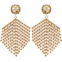 2-TIER DIAMOND SHAPED CRYSTAL DANGLE AND DROP TASSEL EARRINGS