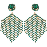 2-TIER DIAMOND SHAPED CRYSTAL DANGLE AND DROP TASSEL EARRINGS