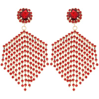 2-TIER DIAMOND SHAPED CRYSTAL DANGLE AND DROP TASSEL EARRINGS