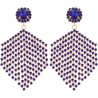 2-TIER DIAMOND SHAPED CRYSTAL DANGLE AND DROP TASSEL EARRINGS