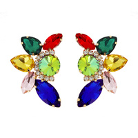 MULTICOLORED CRYSTAL CLUSTER RHINESTONE PAVE STUD EARRINGS