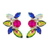 MULTICOLORED CRYSTAL CLUSTER RHINESTONE PAVE STUD EARRINGS