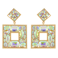2-TIER GEOMETRIC OPEN SQUARE CRYSTAL CLUSTER DANGLE AND DROP EARRINGS