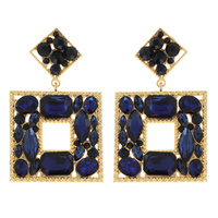2-TIER GEOMETRIC OPEN SQUARE CRYSTAL CLUSTER DANGLE AND DROP EARRINGS