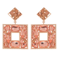 2-TIER GEOMETRIC OPEN SQUARE CRYSTAL CLUSTER DANGLE AND DROP EARRINGS