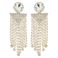 2-TIER DANGLE AND DROP CRYSTAL TASSEL EARRINGS