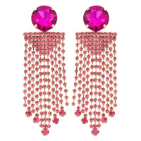 2-TIER DANGLE AND DROP CRYSTAL TASSEL EARRINGS