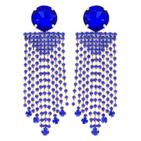 2-TIER DANGLE AND DROP CRYSTAL TASSEL EARRINGS