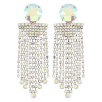 2-TIER DANGLE AND DROP CRYSTAL TASSEL EARRINGS