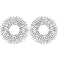 CRYSTAL OPEN CIRCLE BAGUETTE FAN STUD EARRINGS