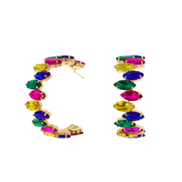 CRYSTAL GEMSTONE OPEN HOOP EARRINGS