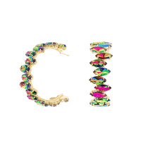 CRYSTAL GEMSTONE OPEN HOOP EARRINGS