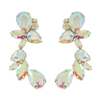 CRYSTAL RHINESTONE LEAF DROPLET CURVED CLUSTER EARRINGS