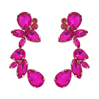 CRYSTAL RHINESTONE LEAF DROPLET CURVED CLUSTER EARRINGS