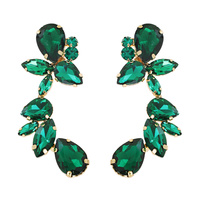 CRYSTAL RHINESTONE LEAF DROPLET CURVED CLUSTER EARRINGS