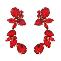 CRYSTAL RHINESTONE LEAF DROPLET CURVED CLUSTER EARRINGS