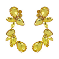 CRYSTAL RHINESTONE LEAF DROPLET CURVED CLUSTER EARRINGS