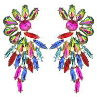 CRYSTAL RHINESTONE PETAL CLUSTER DROP EARRINGS