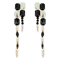 LINEAR OCTAGON CUT CRYSTAL CLUSTER LONG DROP EARRINGS