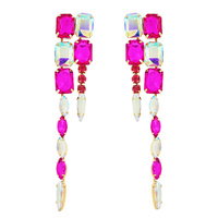 LINEAR OCTAGON CUT CRYSTAL CLUSTER LONG DROP EARRINGS
