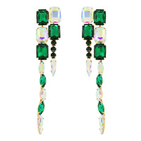 LINEAR OCTAGON CUT CRYSTAL CLUSTER LONG DROP EARRINGS