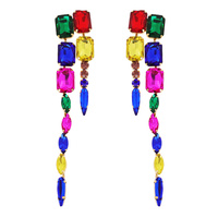 LINEAR OCTAGON CUT CRYSTAL CLUSTER LONG DROP EARRINGS