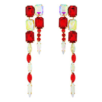 LINEAR OCTAGON CUT CRYSTAL CLUSTER LONG DROP EARRINGS