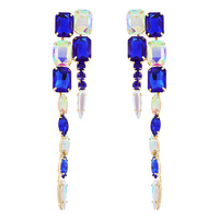 LINEAR OCTAGON CUT CRYSTAL CLUSTER LONG DROP EARRINGS