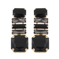 OCTAGON GEOMETRIC CUT 5-TIER LONG DROP CRYSTAL GEMSTONE EARRINGS IN GOLD AND SILVER TONE METAL
