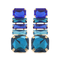 OCTAGON GEOMETRIC CUT 5-TIER LONG DROP CRYSTAL GEMSTONE EARRINGS IN GOLD AND SILVER TONE METAL