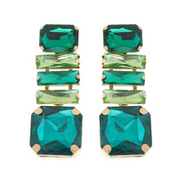 OCTAGON GEOMETRIC CUT 5-TIER LONG DROP CRYSTAL GEMSTONE EARRINGS IN GOLD AND SILVER TONE METAL
