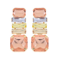 OCTAGON GEOMETRIC CUT 5-TIER LONG DROP CRYSTAL GEMSTONE EARRINGS IN GOLD AND SILVER TONE METAL