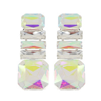 OCTAGON GEOMETRIC CUT 5-TIER LONG DROP CRYSTAL GEMSTONE EARRINGS IN GOLD AND SILVER TONE METAL