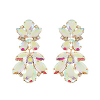 CRYSTAL RHINESTONE TEARDROP CLUSTER LONG DROP EARRINGS