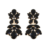 CRYSTAL RHINESTONE TEARDROP CLUSTER LONG DROP EARRINGS