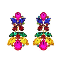 CRYSTAL RHINESTONE TEARDROP CLUSTER LONG DROP EARRINGS