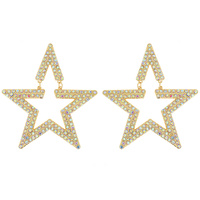 CRYSTAL RHINESTONE OPEN STAR HOOP EARRINGS