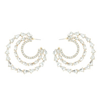 CRYSTAL RHINESTONE 3-ROW CRESCENT HOOP EARRINGS