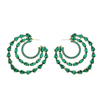 CRYSTAL RHINESTONE 3-ROW CRESCENT HOOP EARRINGS