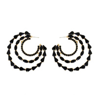 CRYSTAL RHINESTONE 3-ROW CRESCENT HOOP EARRINGS