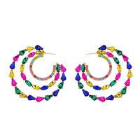 CRYSTAL RHINESTONE 3-ROW CRESCENT HOOP EARRINGS