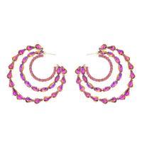 CRYSTAL RHINESTONE 3-ROW CRESCENT HOOP EARRINGS