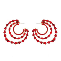 CRYSTAL RHINESTONE 3-ROW CRESCENT HOOP EARRINGS