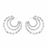 CRYSTAL RHINESTONE 3-ROW CRESCENT HOOP EARRINGS