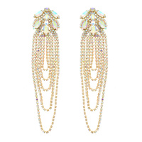CRYSTAL RHINESTONE CHAIN LOOP TASSEL EARRINGS