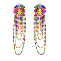 CRYSTAL RHINESTONE CHAIN LOOP TASSEL EARRINGS