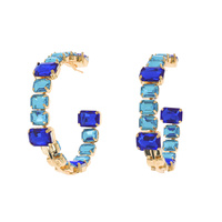 OCTAGON CUT CRYSTAL RHINESTONE INSIDE OUT OPEN HOOP EARRINGS